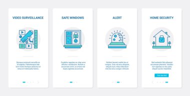 Güvenlik kamerası, gizlilik koruması UX, UI mobil uygulama ekranı seti