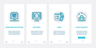 Ağ güvenliği modern web teknolojisi UX, UI mobil uygulama sayfası seti