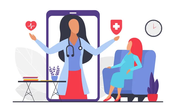 Doctor consultation for pregnant patient, telemedicine healthcare technology via phone — Stock Vector