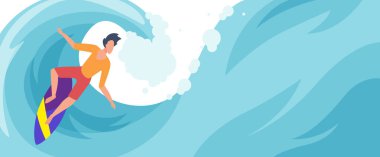 Yaz tatili spor aktivitesi, sörf tahtasında duran genç aktif sporcu.