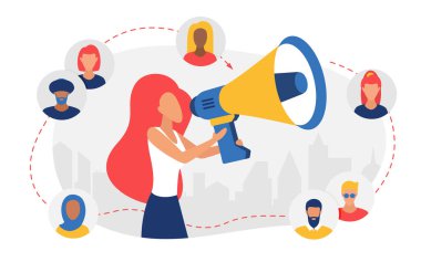 Sosyal medya topluluğu, kadın nüfuzlu ve megafonlu referans programı kavramı