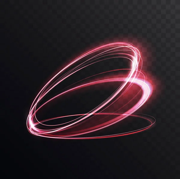 A neongyűrűk világító vibráló fénye, absztrakt 3d fényhatás, mágikus fénysebesség mozgás — Stock Vector