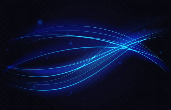 Ondas de movimento de velocidade luminosa de néon, efeito de luz abstrato, ondas de linhas de energia de curva azul — Vetor de Stock