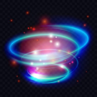 Işık dairesi girdap şekilleri, çizgiler, soyut enerji efekti, parlak neon halkalar parlıyor.
