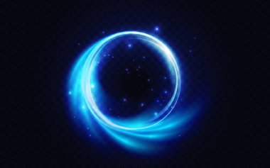 Mavi alev çemberi, parlayan ışık efekti, neon parıltısı enerji şekli, soyut aydınlatma girdapları