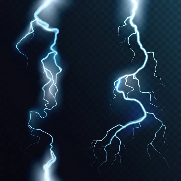 Rayo azul eléctrico abstracto, dos truenos realistas abstractos del brillo de la energía del poder — Archivo Imágenes Vectoriales