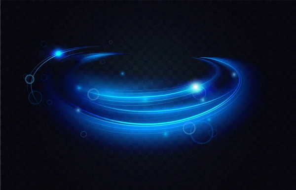 Neonově modrý světelný dynamický kruh pohybující se jiskří abstraktní světelný efekt — Stockový vektor