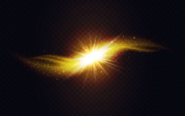 Magické zlaté světélkující křivky spojující a zářící, Novorozená hvězda galaxie zářící energií — Stockový vektor