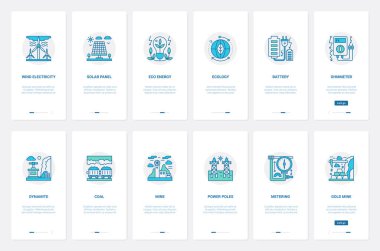 Yenilenebilir kaynaklardan gelen elektrik enerjisi UX, UI taşınabilir uygulama sayfası ekranı