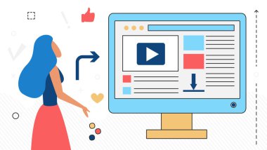 İnsanlar çevrimiçi video, dijital internet televizyonu, web video oynatıcı kullanan kadın