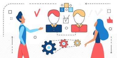 Kurumsal iş adamları takım çalışması, soyut başarılı ortaklık, kavram çizgisi simgeleri