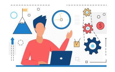 Hedefe ulaşmak için iş akışı, iş adamı karakterinin etkili çalışması