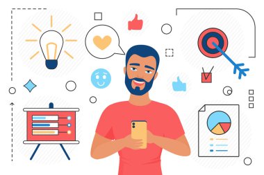 İş adamlarının çalışma süreci, sunum hizmeti ile cep telefonu tutan adam