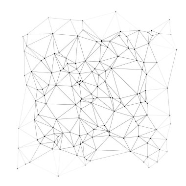 Bağlı çizgilere ve noktalara sahip minimalist çokgen ağ beyaz arkaplan çizimi üzerinde izole edilmiş teknoloji arka planı, bilim sunumları veya dijital tasarım projeleri için mükemmel