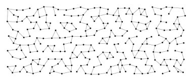 Beyaz zemin üzerinde soyut desen oluşturan bağlı siyah nokta ve çizgilerin geometrik ağı, bilim, teknoloji veya veri görselleştirme kavramları için idealdir, izole edilmiş vektör illüstrasyonu
