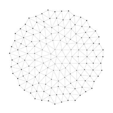 Bağlı nokta ve çizgilere sahip soyut geometrik ağ çemberi, beyaz arka plan vektörü üzerinde izole edilmiş teknoloji, bilim veya ağ geçmişi, modern sunumlar ve dijital kavramlar için mükemmeldir..