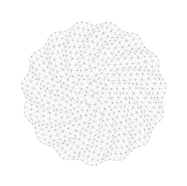Soyut geometrik kablo örgüsü, beyaz arkaplan vektör illüstrasyonunda izole edilmiş teknoloji arka planı, bilim görselleri veya modern web grafikleri için mükemmel dairesel bir şekil oluşturur.