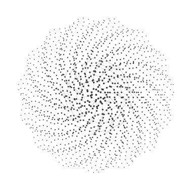 Geometrik spiral desen, beyaz arkaplan vektörü üzerinde izole edilmiş teknolojik arka planlar, bilim görselleri veya dijital kavramlar için ideal dairesel bir ağ yapısındaki bağlantılı siyah noktalar tarafından oluşturulmuştur..