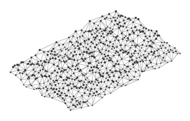 Soyut izometrik düşük poli ağ platformu ile bağlı noktalar ve çizgiler teknoloji, bilim veya veri görselleştirme için idealdir beyaz arkaplan vektör ilüstrasyonunda izole edilmiş.