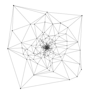Birbirine bağlı çizgi ve düğümlerin kompleks geometrik ağı, beyaz arkaplan vektörü üzerinde izole edilmiş teknoloji, bilim veya dijital iletişim kavramları için ideal soyut bir ağ deseni oluşturur..