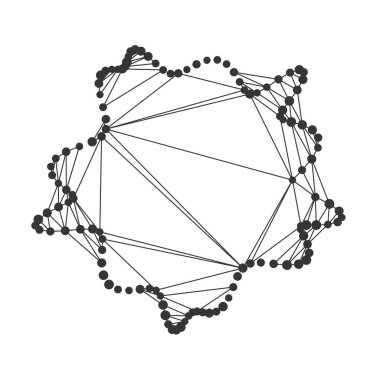 Teknoloji, bilim veya veri görselleştirme kavramları için ideal, beyaz arkaplan vektör illüstrasyonunda izole edilmiş, birbirine bağlı noktalar ve çizgiler tarafından oluşturulan modern soyut çörek şekli