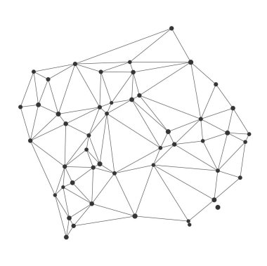 Minimalist geometrik ağ, bağlı noktalar ve çizgiler ile mükemmel bir teknoloji geçmişi, bilim sunumları veya beyaz arkaplan vektöründe izole edilmiş dijital iletişim kavramları için..