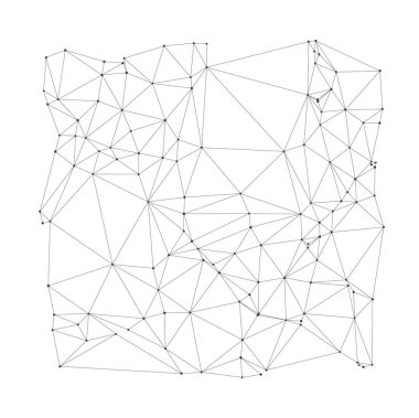 Arkaplan, teknoloji, bilim veya dijital tasarım projeleri için beyaz arkaplan çizimi üzerinde izole edilmiş, birbirine bağlı noktalar ve çizgilerle minimal çokgen kablo örgüsü