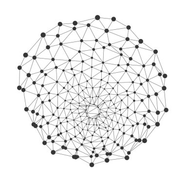 Birbirine bağlı düğüm ve çizgilere sahip karmaşık geometrik ağ ağı beyaz arkaplan vektör illüstrasyonunda izole edilmiş teknoloji, bilim veya veri görselleştirme kavramları için ideal