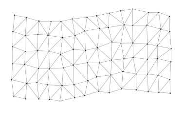 Bağlı noktalar ve dalgalı çizgilere sahip soyut çokgen ağ ızgarası teknoloji arka planları, bilim sunumları veya dijital tasarım vektör çizimleri için mükemmeldir