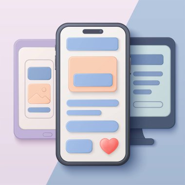 Uygulama ögeleri ve simgeleri içeren renkli mobil kullanıcı arayüzü tasarımı kavramı, modern dijital düzen ve etkileşimi gösteren, beyaz arkaplan vektör ilülasyonunda izole edilmiş