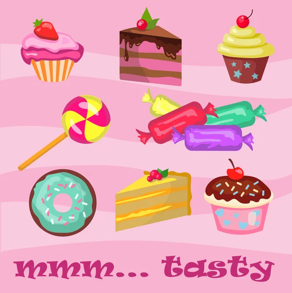 Collection de cupcakes croissants beignets bonbons et biscuits . — Image vectorielle