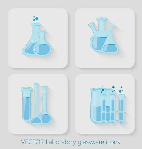 Botellas químicas de laboratorio cristalería. Iconos vectoriales — Vector de stock