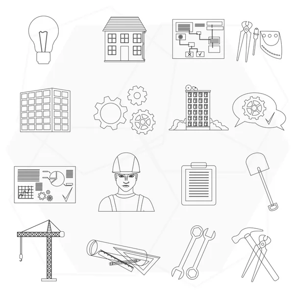 Builder worker construction thin line icons set isolated. — Stock Vector