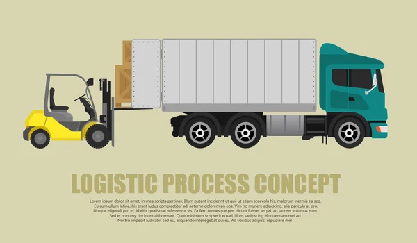 Loader lastning och sätter varorna i lastbil — Stock vektor
