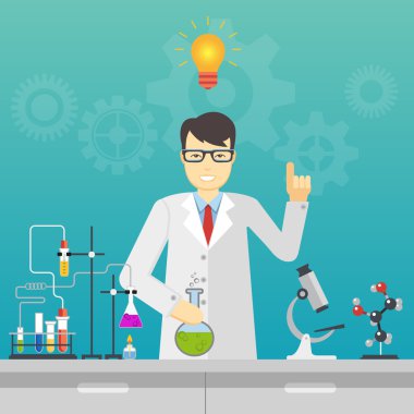 Kimyasal laboratuvar bilim ve teknoloji. Bilim adamı işyeri fikir kavramı.