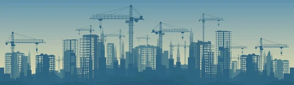 プロセスで建設中の建物の広いバナー イラスト — ストックベクタ
