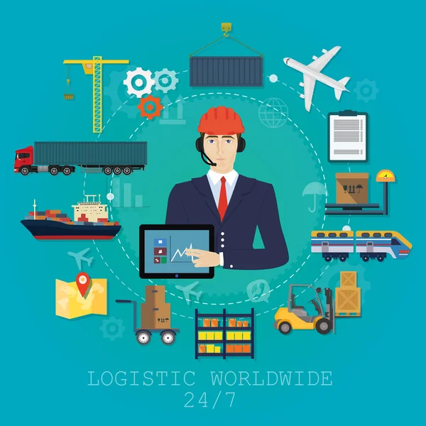Vector logistics manager agent concept. Delivery cargo vector service illustration — Stock Vector