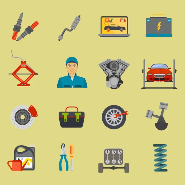 Auto mechanic car repair service flat icon set — Stock Vector