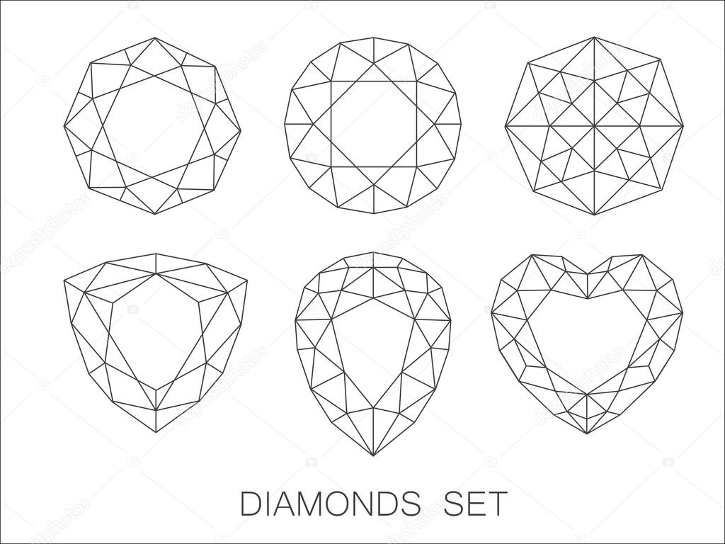 Elegant thin line diamonds icons logo set. Vector illustration
