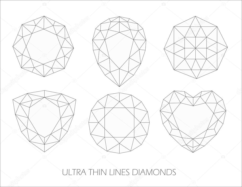 Elegant ultra thin line diamonds icons logo set. Vector illustration.