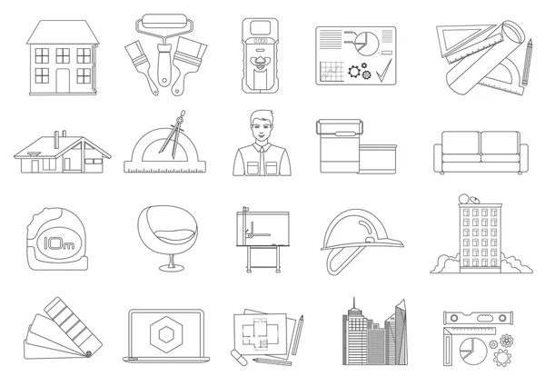 Architektura i budowa linii zestaw ikon — Wektor stockowy