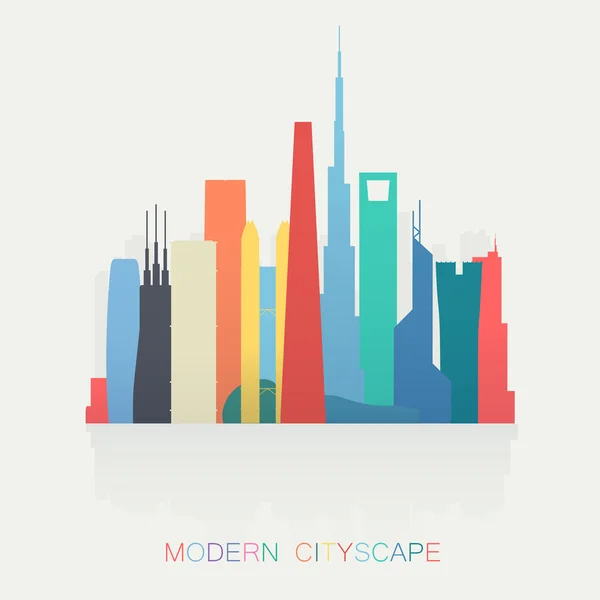 Современные различные цвета горизонта городской пейзаж изолированы. Силуэт города — стоковый вектор