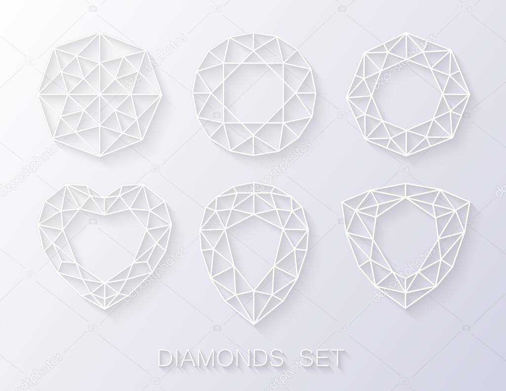 Elegant ultra thin line diamonds icons logo set. Vector illustration