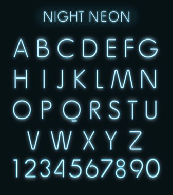 Koyu mavi ışık neon alfabesi