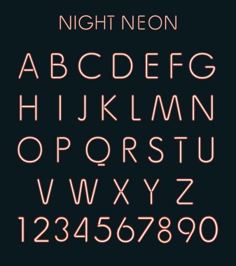 Vektör kırmızı ışık neon alfabe içinde karanlık