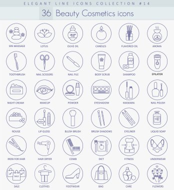 Vektör güzellik ve kozmetik Icon set anahat. Zarif ince çizgi stil tasarım