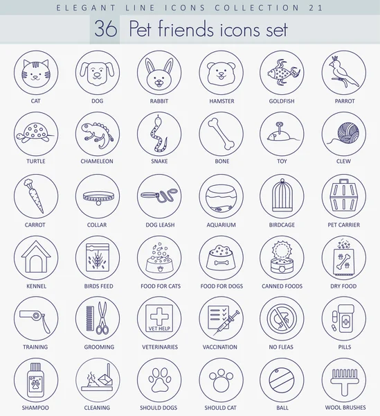 矢量宠物朋友概述图标集。优雅的细线风格设计. — 图库矢量图片