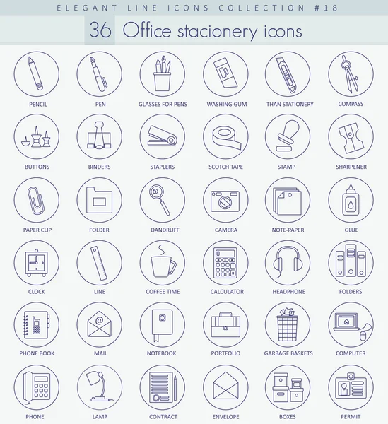 Conjunto de iconos de esquema de papelería de oficina vectorial. Elegante diseño de estilo de línea fina . — Vector de stock