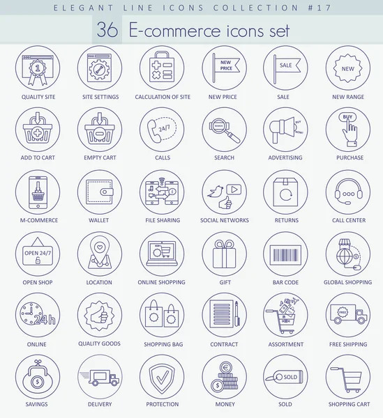 Vektor E-Commerce Outline Icon Set. elegantes Design mit dünnen Linien — Stockvektor