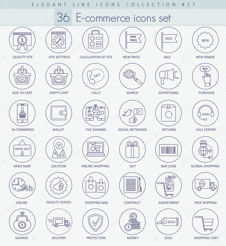 Vector e-commerce outline icon set. Elegant thin line style design